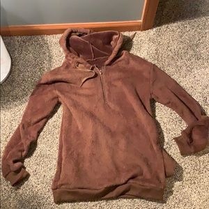 Brown half zip Sherpa with pockets
